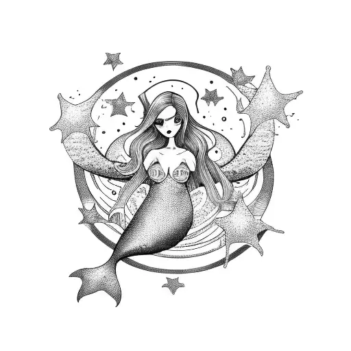 A Whimsical Mermaid Surrounded By Stars