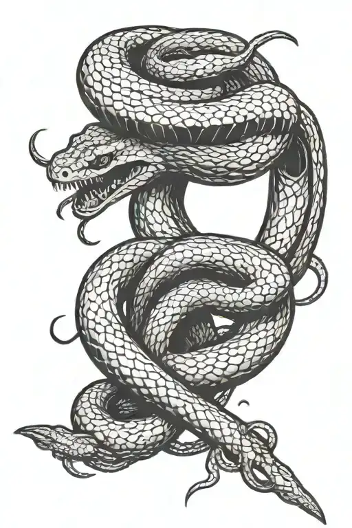 Snake Around The Arm With Open Mouth Surrounded