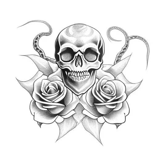 Skull Roses And Snake