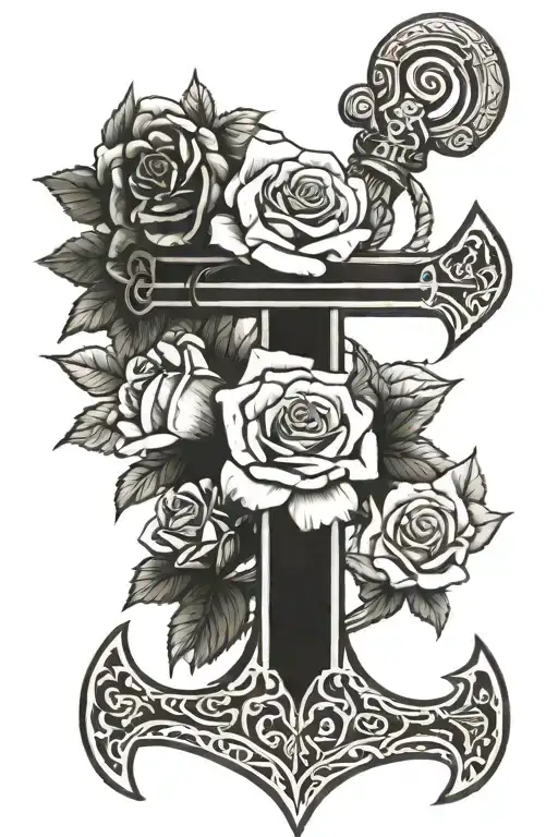 Anchor Cross With Rose Wrapped