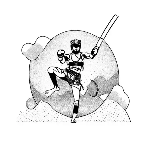 A Powerful Muay Thai Fighter Riding A Motorcycle Through A Beach Sunset