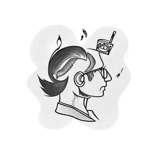 A Tattoo Featuring A Silhouette Of A Barber Cutting Hair With A Dog And Music Notes Around