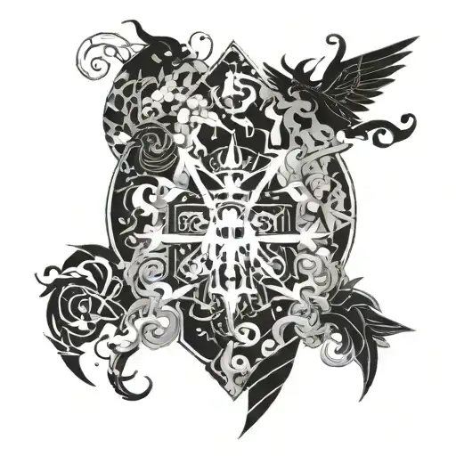 A Collage Of Different Anime Symbols And Characters Forming A Beautiful Pattern