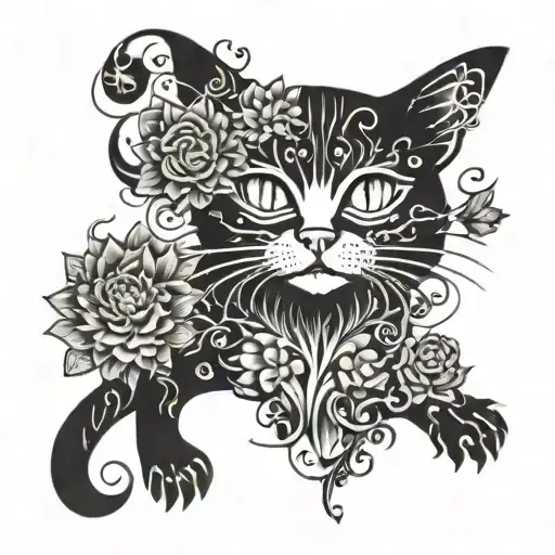 A Tattoo Of A Cat Character From A Favorite Anime Series Surrounded By Intricate Floral Designs