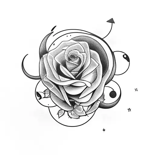 Oldschool Roses Moon Full Body Panther Black Two Geometric