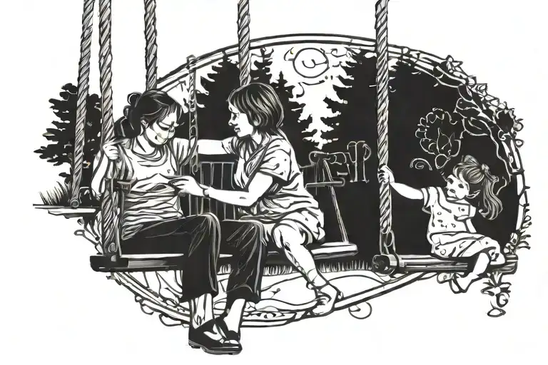 Mother And Daughter Swing Watching A