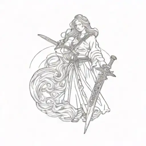 A Woman With Long Hair And A Sword