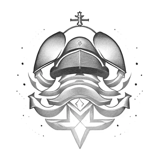 Military Helmet Adorned With Religious Symbols