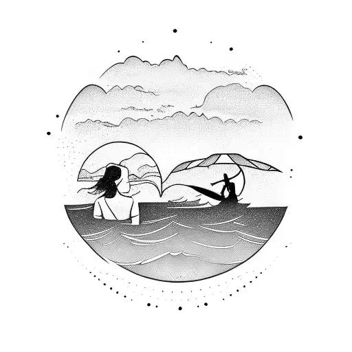 Father And Daughter Sillouette On Beach In Sunset