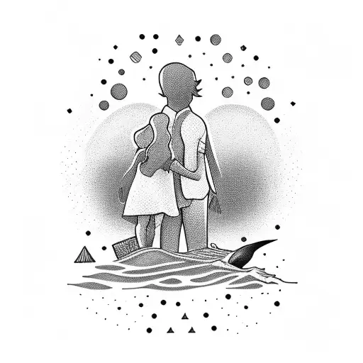 Father Daughter Sillouette On Beach In Sunset