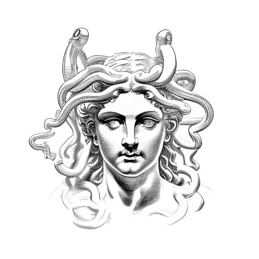 Greek Statue Of Medusa Holding The Head Of Poseidon With One Of Her Hands