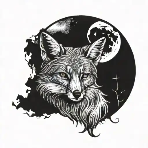 Fox Face With Moon Shining