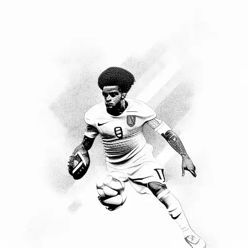 A Dynamic Blackwork Tattoo Of A Corinthians Football Player In Action