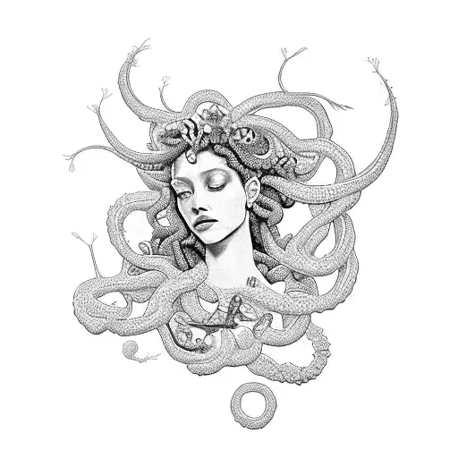A Majestic Medusa With Butterflies And Flowers In A Serene Underwater Scene