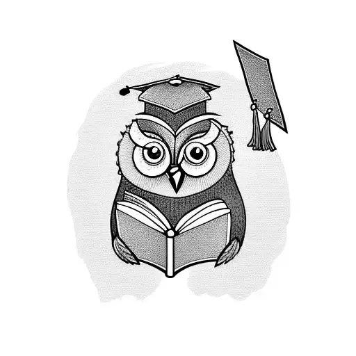 An Academic Owl Reading A Book With A Graduation Cap