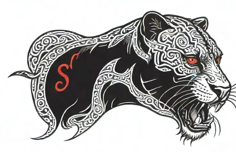 Panther With Red Eyes Growling Looking Forward With The Word Sacrifice Written In The Panther Design