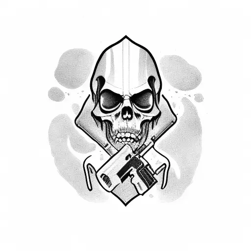 Grim Reaper In A Suit Holding A Gun