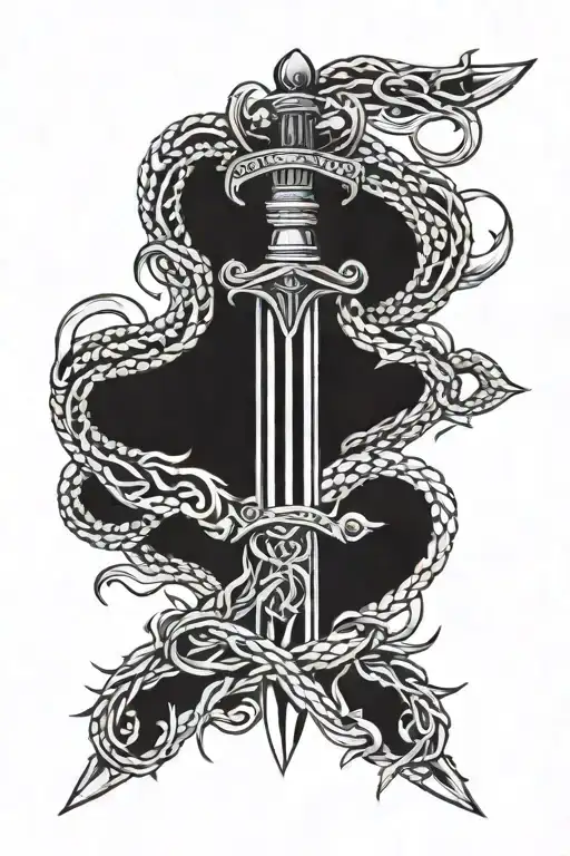 Sword Surrounded By Caduceus-type Snakes