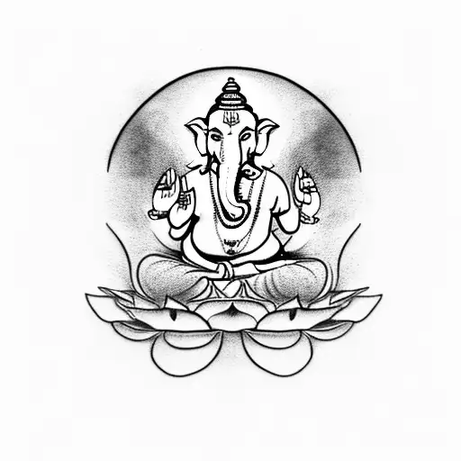 Ganesha Meditating On A Lotus Flower