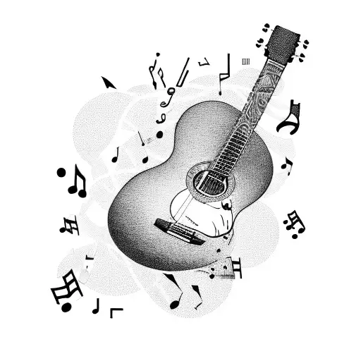 Guitar And Musical Notes Intertwined With Vines