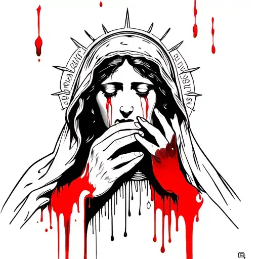 Virgin Mary Crying Blood Into Hands