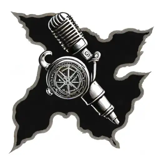 A Detailed Tattoo Of A Microphone Intertwined With Military Symbols
