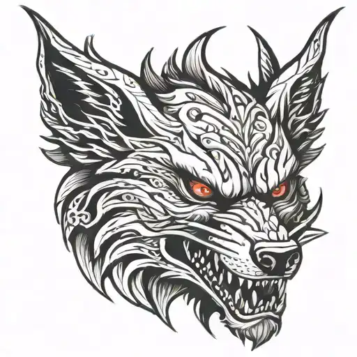 Angry Wolf With Red Eyes White Dragon