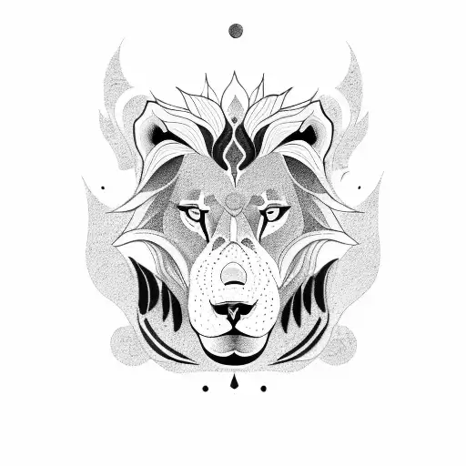 A Blackwork Tattoo Of A Lion And A Wolf In A Yin And Yang Formation