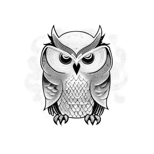 A Mythical Owl Playing A Pandeiro On The Beach