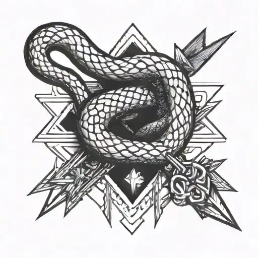 Snake Pierced By Three Arrows Pointing