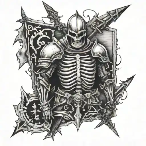 4 Rotten Skeleton Knight Templar Back Tattoo Design