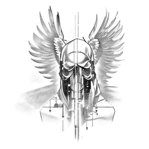 A Sculpture Of A Cyberpunk Eagle Perched On A Medieval Skull