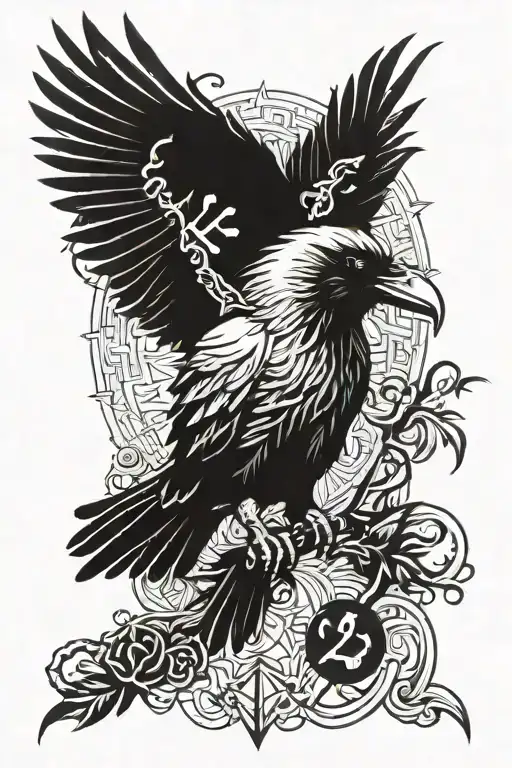Blackwork Runes Raven