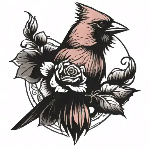 Cardinal With Rose In Its Claws