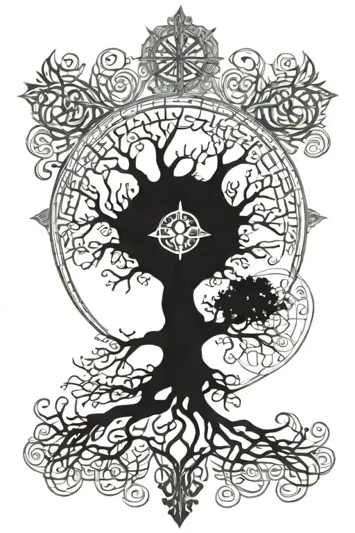Celtic Tree Of Life With Nordic Compass Surrounded