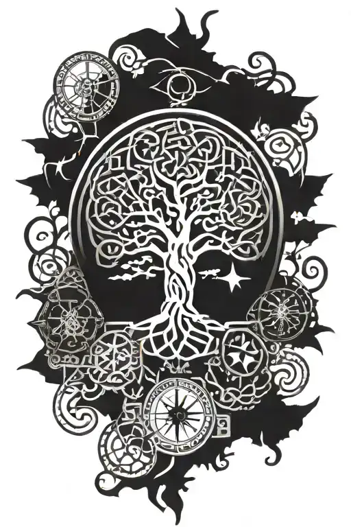 Celtic Tree Of Life With Nordic Compass Surrounded