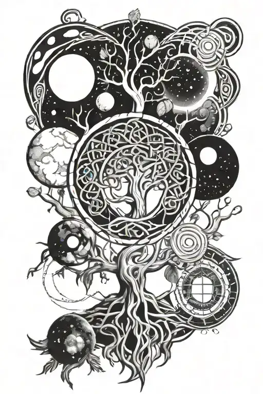 Celtic Tree Of Life Surrounded By Planets Orbiting