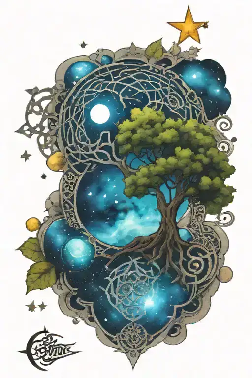 Celtic Tree Of Life Surrounded By Planets Stars And Nebulas