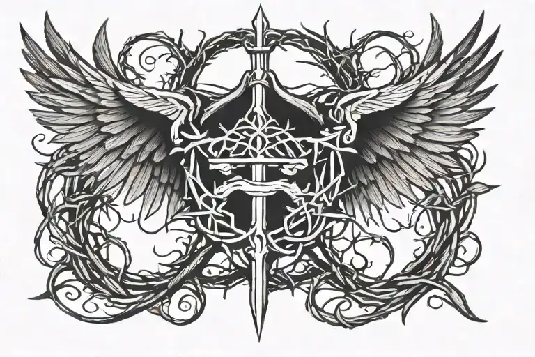 Wings And Above Them A Crown Of Thorns And In The Middle Cut By A Sword