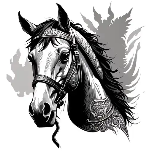 Warrior Roman Horse In Patchwork Style