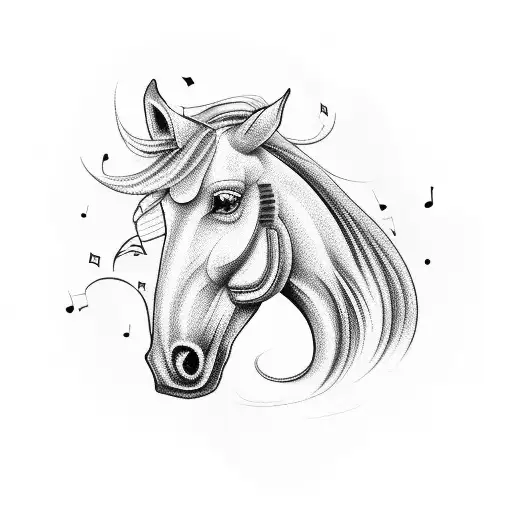 Musical Notes Forming A Horse Silhouette