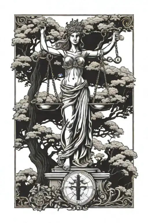 Tree Of Life Tree Lady Justice Holding Scales Used To Weigh