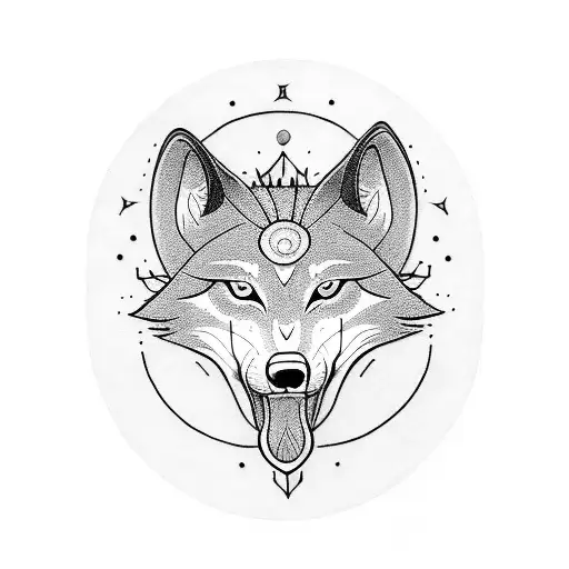 A Detailed Blackwork Tattoo Of A Howling Wolf Under A Crescent Moon