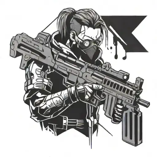 Cyberpunk Assassin Wielding A Machine Gun