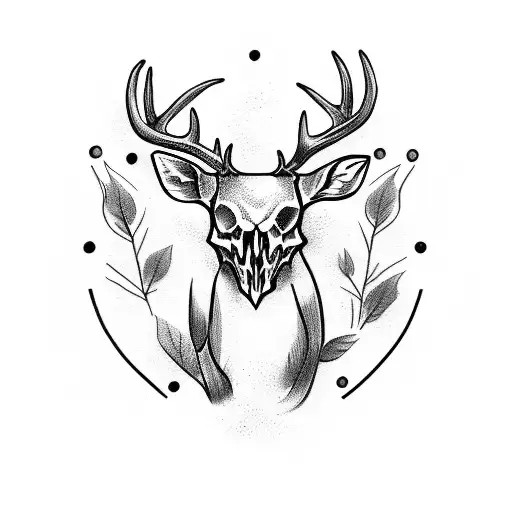 Deer Skull With Ivy Leafs Around Horns