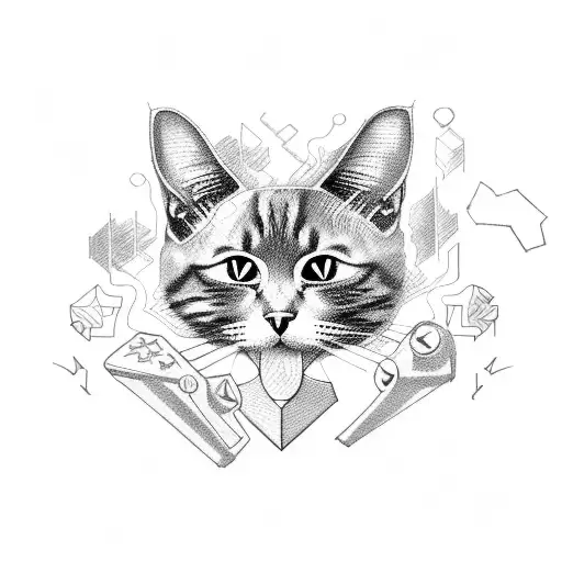 A Blackwork Tattoo Of A Cat Playing A Video Game