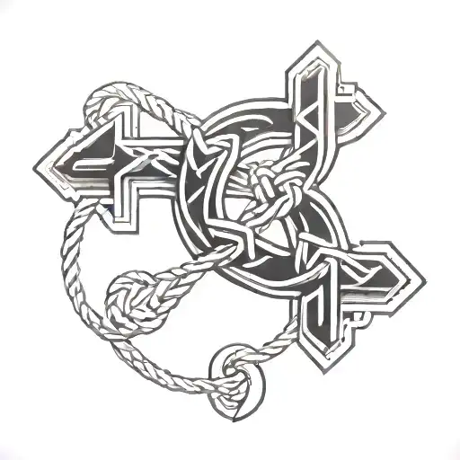 Cross Made Of Hercules' Knot With Alpha And Omega Symbol Intertwined