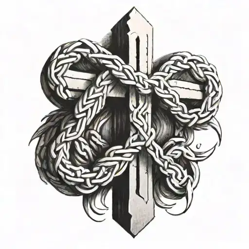 Cross Made Of Hercules' Knot With Alpha And Omega Symbols Above And Below
