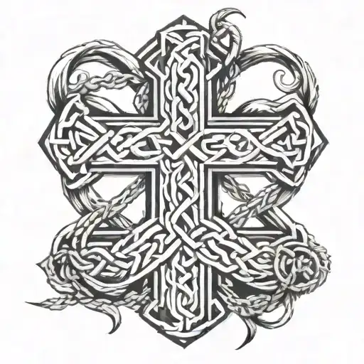 Cross Made Of Hercules' Knot With Alpha And Omega Symbols Above And Below