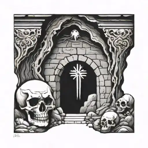 Jesus' Tomb With Skull In The Cave